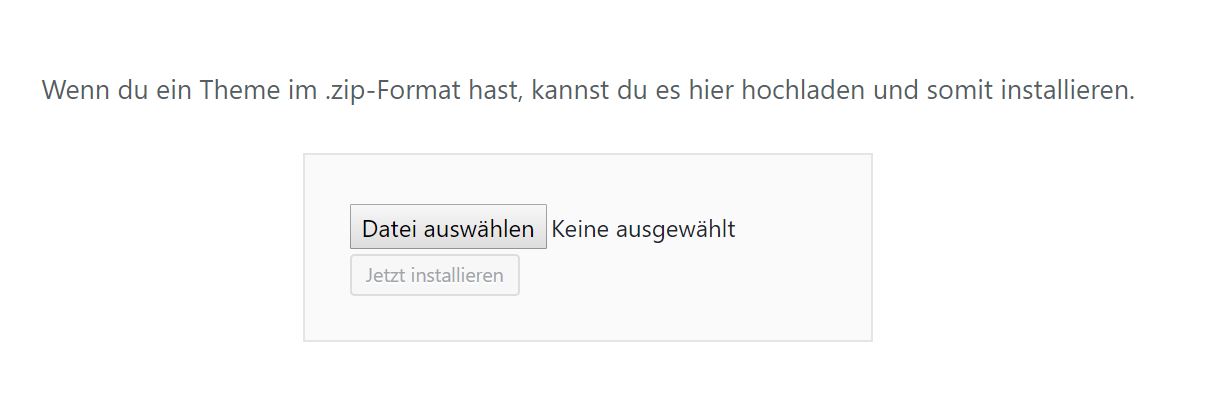 Screenshots des Auswahldialogs für den Upload eines WordPress Themes