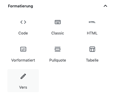 Screenshot der Auswahlmaske der Formatierungsoptionen