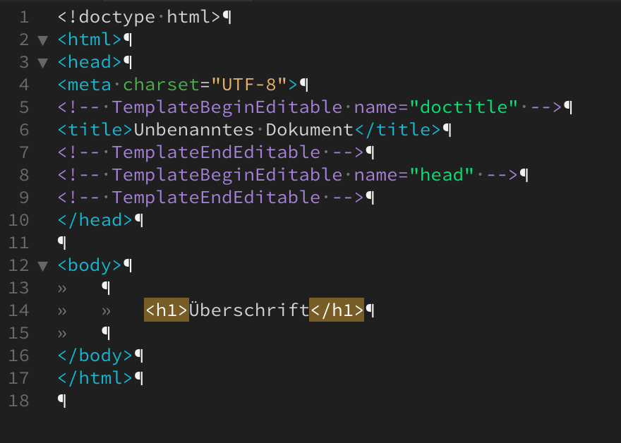 Screenshot eines simplen HTML Codes